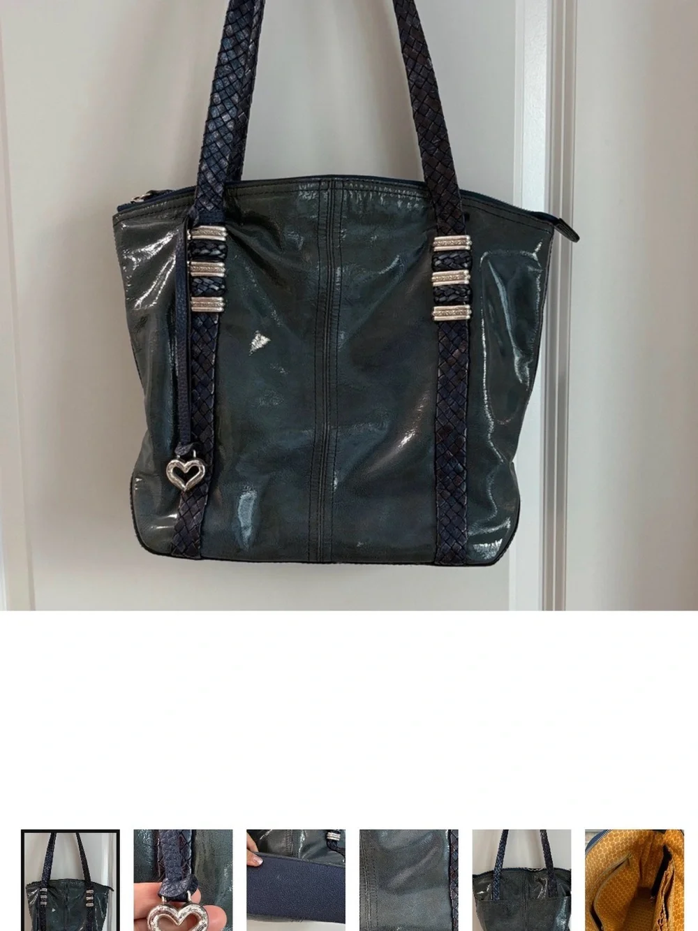 Brighton blue Leather Tote shoulder bag purse with matching Snake Texture Wallet